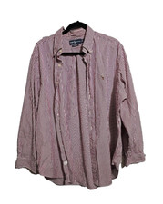 Ralph Lauren Red Striped Classic Fit Long Sleeve Button Down Shirt Men's Sz 17.5