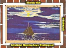 Metal Sign - New Jersey Postcard - Moonlight Sail On the Summer Sea, Atlantic C
