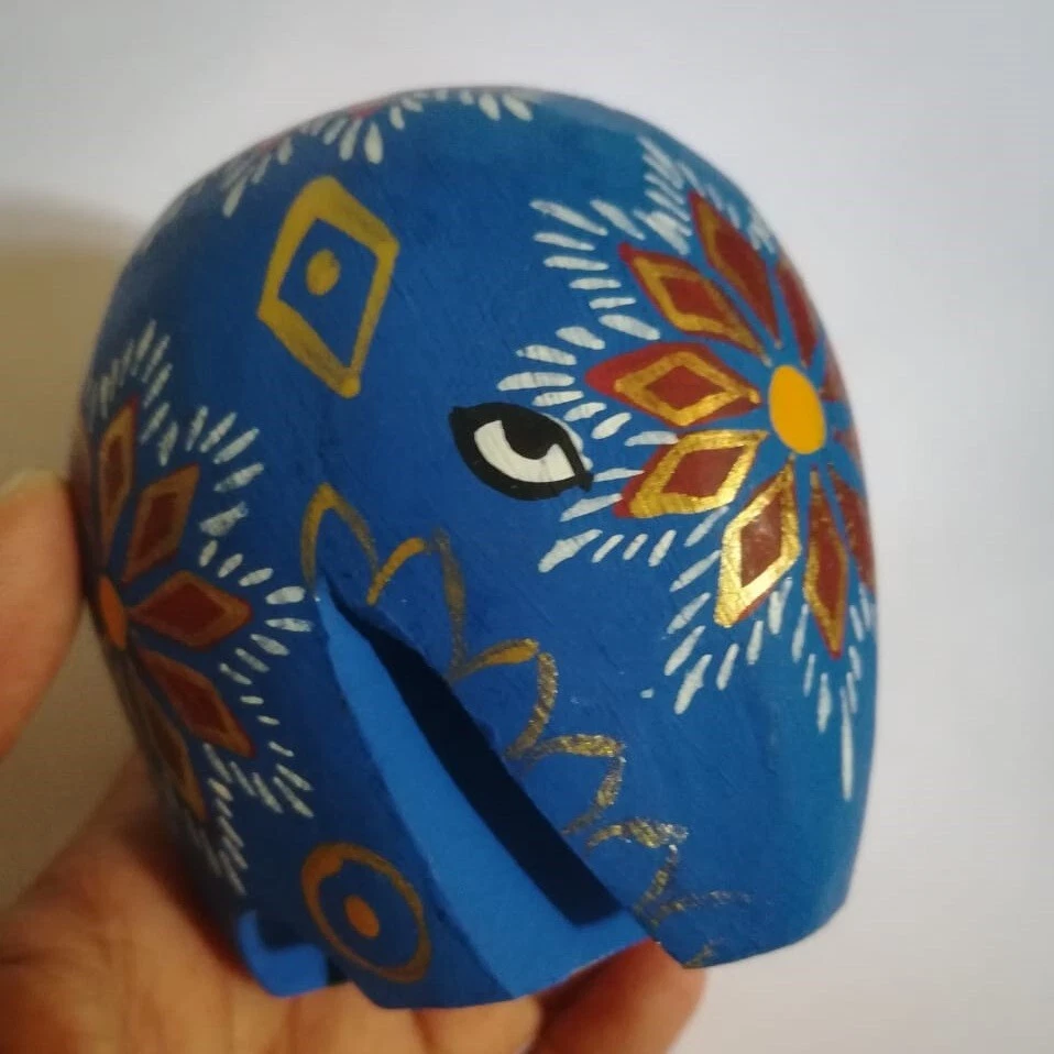 Estatuilla de elefante artesanal animal tropical estatua pintura madera decoración juguete regalo Foto 3 de 4