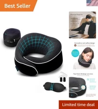 Black Memory Foam Neck Pillow with 3D Eye Mask - Ultimate Travel Comfort Kit