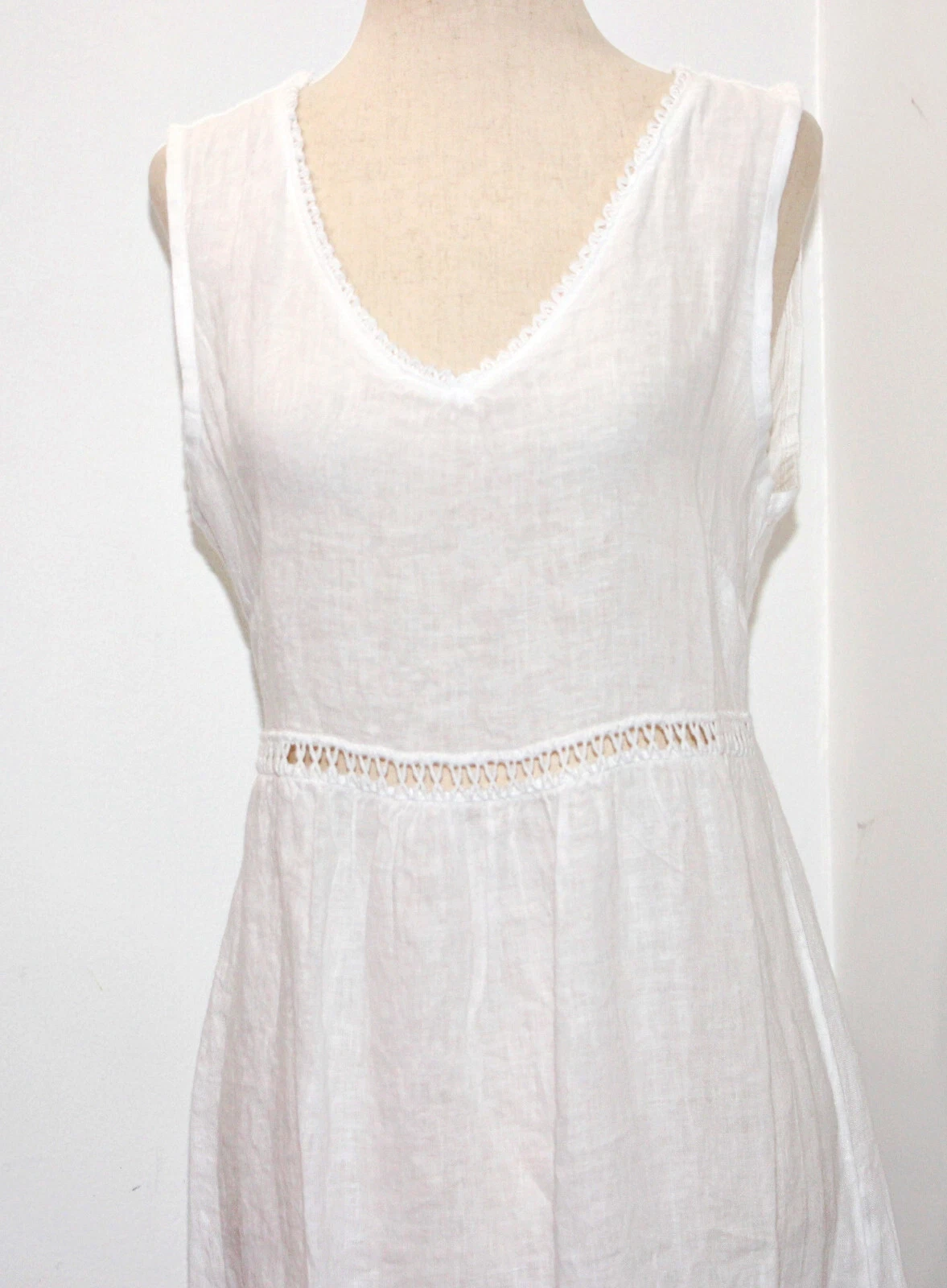 VALENTINO Abito estivo Valentina Naldi 100% lino orlo all'uncinetto a strati tg M Made in Italy