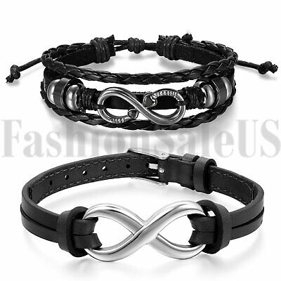 Details about   Love Infinity Leather Stainless Steel Bracelet Bangle Couple Cuff Women Men Gift 