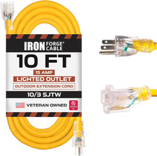 Outdoor Extension Cord 10 Ft - 10 Gauge Outdoor Heavy Duty Extension Cord, 15 AM