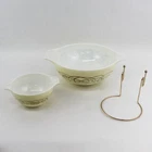 1958 Pyrex Cinderella Golden Scroll Chip & Dip Set w/ Original Bracket