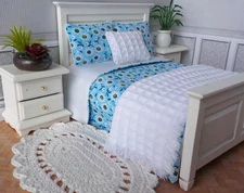 Miniature Dollhouse Blue Bedspread/Comforter/Blanket/Pillows 1:12 Scale 122