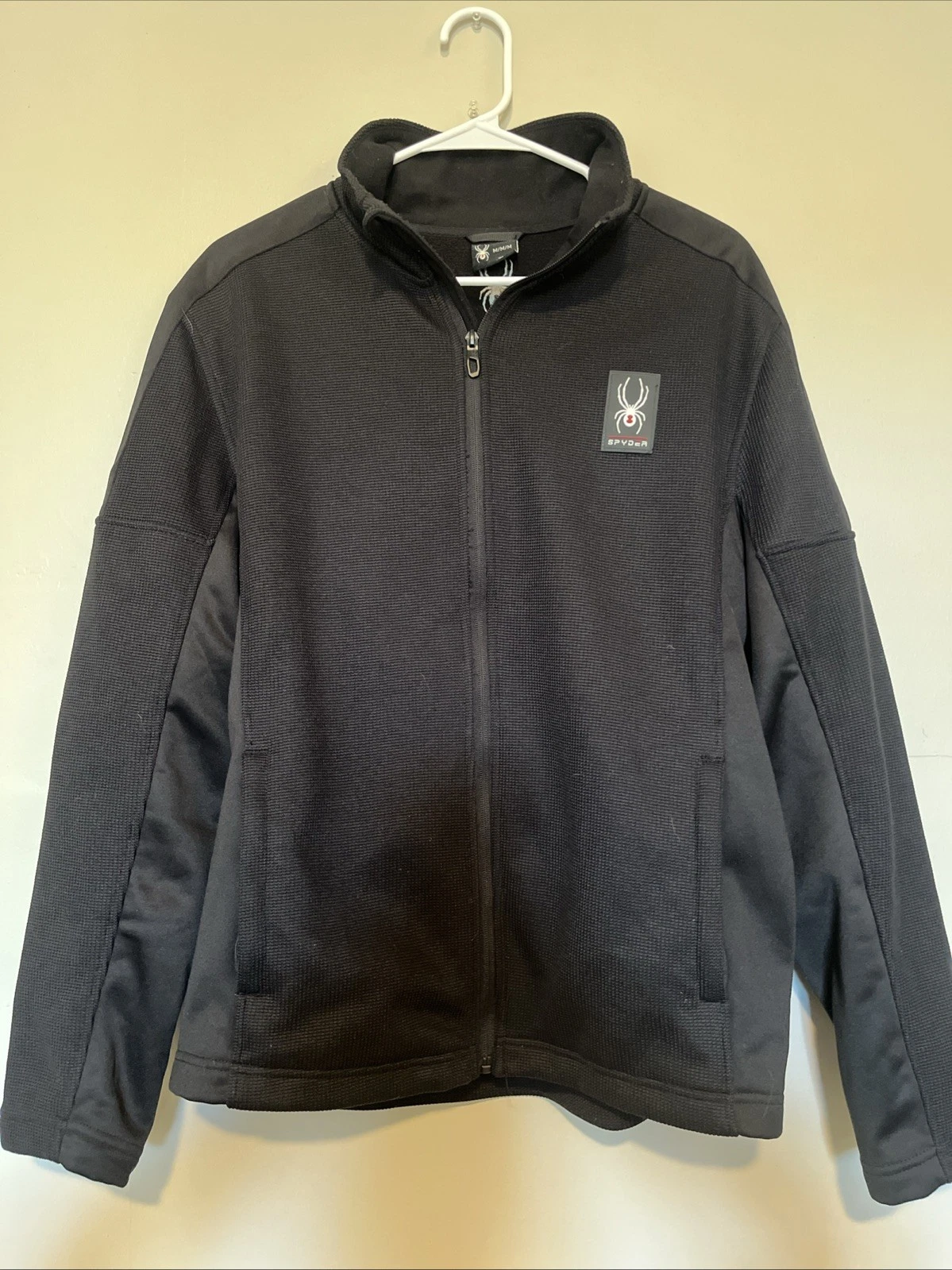 Spyder Jacket Men’s Medium Black Full Zip Softshell Outdoor Coat EUC