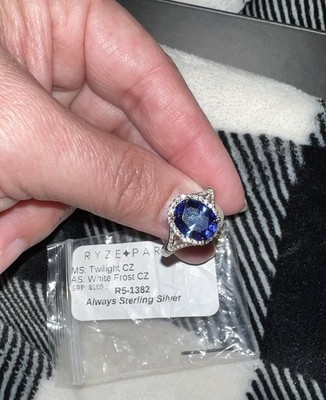 Ryze Twilight  925 Sterling Silver Blue CZ Halo Size 9