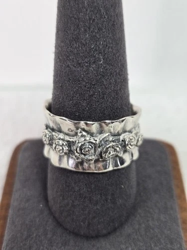 Vintage Sterling Silver Rose Garland Ring Signed RL Regina Lane Israel Size 9.5