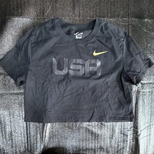 Nike Women’s Cropped T-Shirt Black USA Graphic Print Cotton Size Small