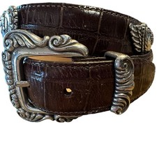 Brighton Women’s Med Brown Crocodile Leather Belt Heart ShapedTrim Silver Buckle