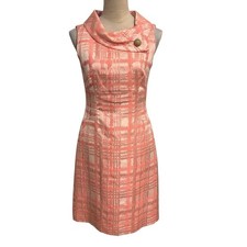Tahari Arthur S. Levine Pink Plaid Sheath Dress Size 6 Office Careerwear Party