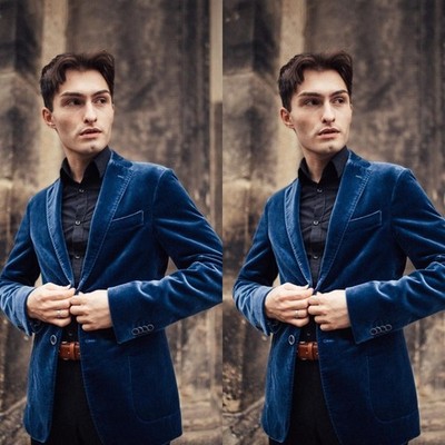 Navy Velvet Men's Suits Dinner Party Prom Formal Tuxedos Men Blazers Tailcoat