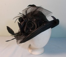 Vtg Forbusite Black Cloche Tilt Dress Hat Tulle Feathers Wedding Church Derby