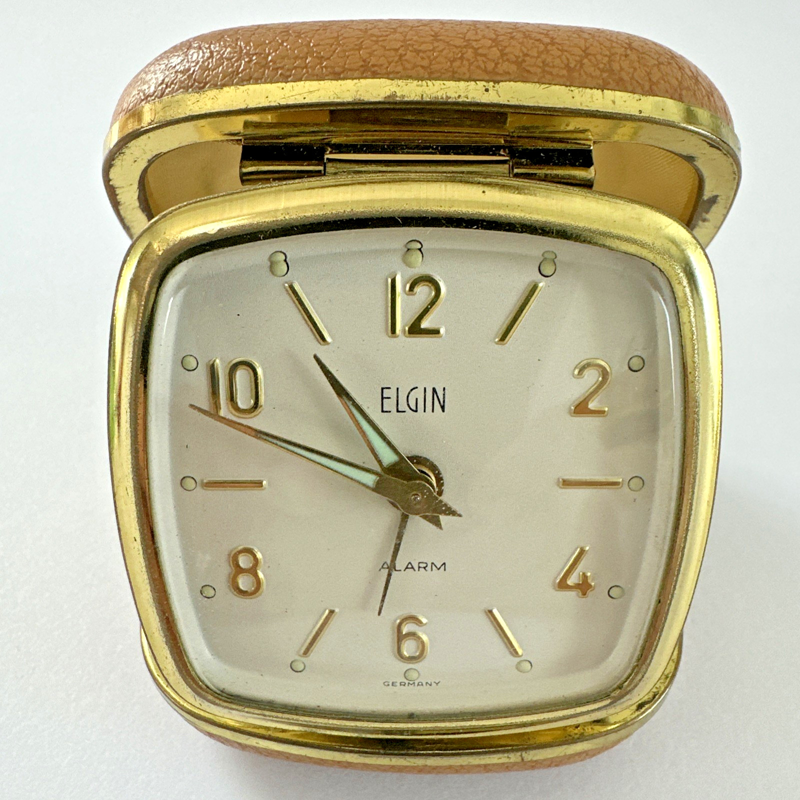 Vintage Elgin Travel Alarm Clock West Germany Wind Up Case Parts Repair