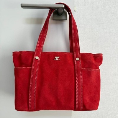 Vintage Courreges Suede Tote Shoulder Handbag Red