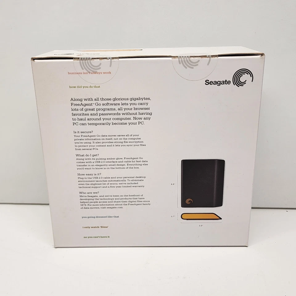 Seagate FreeAgent Go 160GB USB External HD ST901603FGA1E1-RK UPC 763649003954 - Image 2 of 2