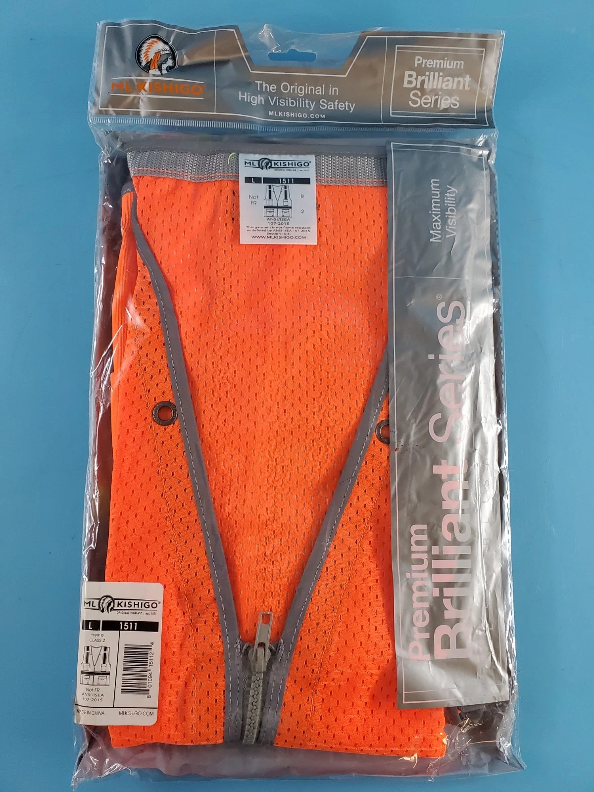 Lot of 8  Kishigo 1511 Size-L Premium Brilliant Series Heavy Duty  Vest Orange image 1