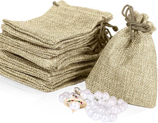 50PCS Burlap Bags with Drawstring 3X4 Inch Cream Color