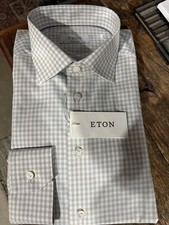 Eton Beige/White/Blue Check Shirt 16 1/2 Contemporary
