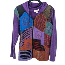 The Collection Royal Patchwork Jacket Womens Small Purple Peace Sign Colorful