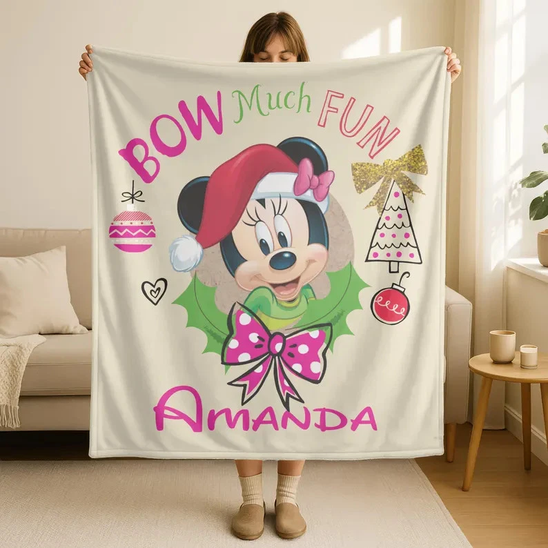 Personalized Disney Minnie Mouse Bow Much Fun Cozy Fleece Blanket