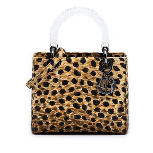Dior Medium Canvas Leopard Print Lady Pre-Loved Satchel Light Brown