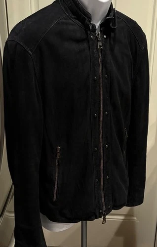 John Varvatos Goat Suede Black Jacket Size 50 image 4