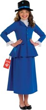 Girls Mary Poppins Costume Kids Old Timer Magic Nanny Dress Halloween S - XL