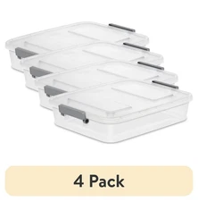 (4 pack) 6.2 Quart Clear Storage Bin, Modular Latch Box Storage Container