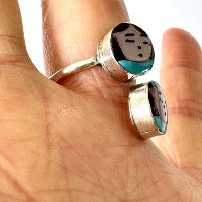Zuni Indian Maiden Ring Wrap Adjustable Sz 7 Turquoise Inlay Woman