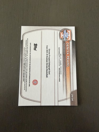 2026 Bowman Chrome - Deniya Prawl Gold /50 Auto 1st Bowman Tennessee - Bild 2 von 2