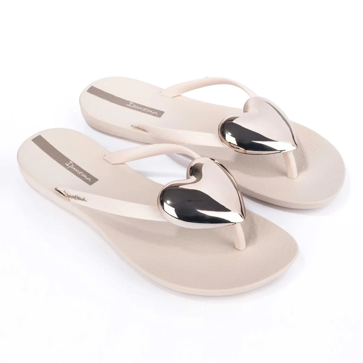 Ipanema Ladies Maxi Fashion IV Heart Flip Flops in Beige & Gold
