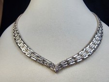 Vintage 925 Sterling Silver Italy Panther Link 15.5" Chevron V Necklace