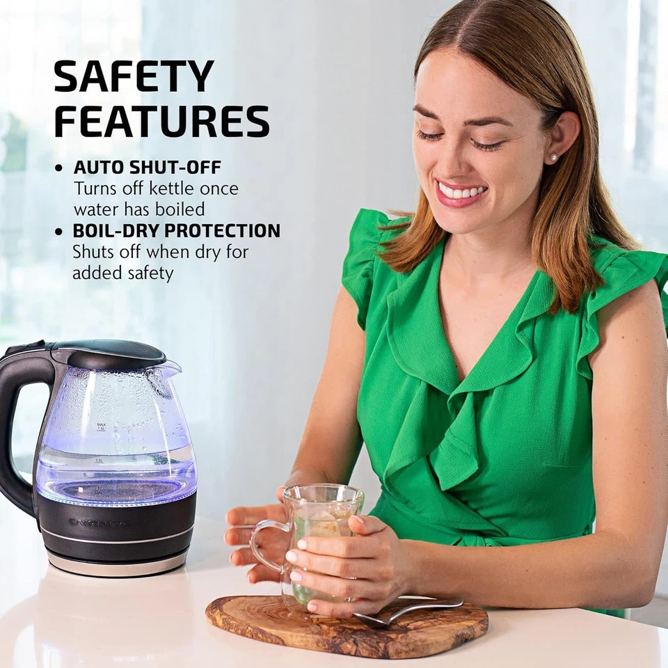 Electric Kettle, 1.5L Borosilicate Glass Countertop Water Heater Boiler Coffee o - Image 4 of 4