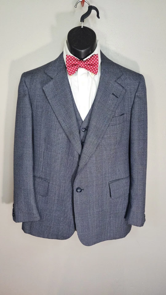 Traje de 3 piezas de lana azul Werdenberg 39R, 34x27 + corbata nueva con etiquetas años 60/70 Union Made 🇺🇸 Foto 4 de 4