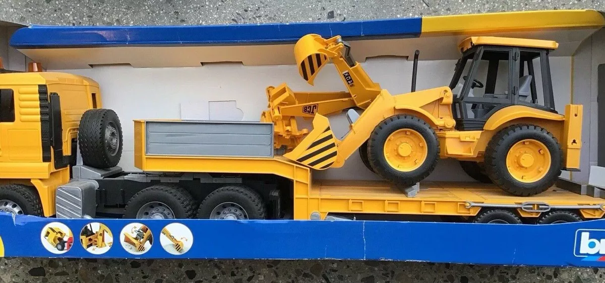  Bruder Toys Man TGA Low Loader Truck With JCB Backhoe Loader :  Toys & Games