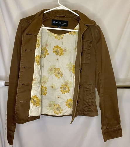 Kenneth Cole Reaction Women’s Brown Jacket-Small S/P Floral Lining Button Front - Picture 13 of 17