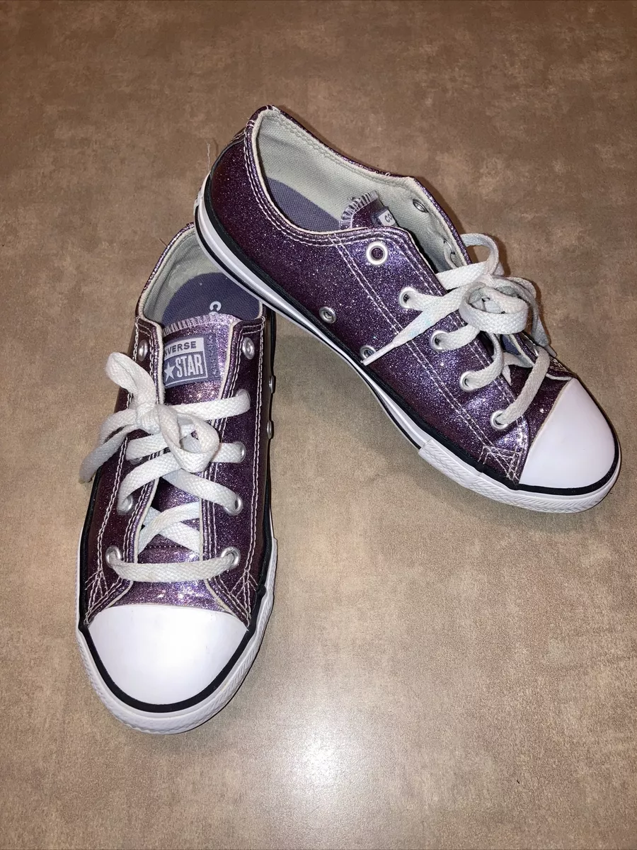 Converse All Star Low Tops Purple Glitter Sneakers Youth Size 3 EUC