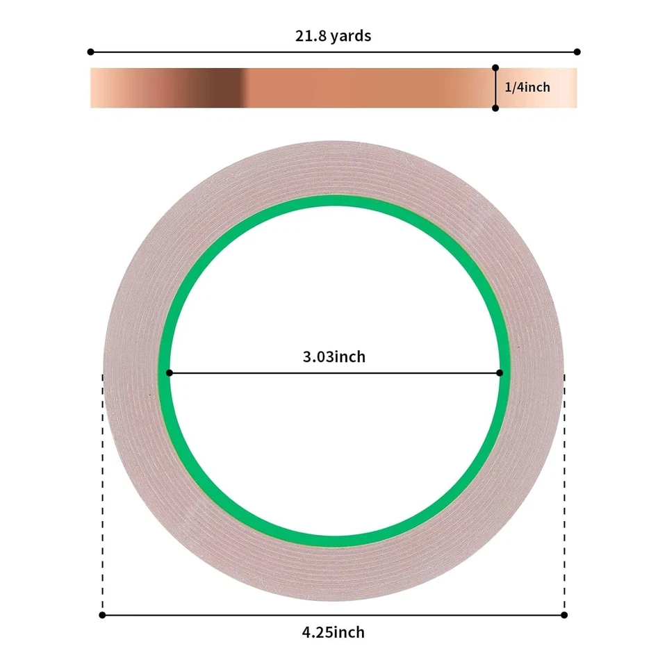 2PCS Copper Tape with Dual Side Conductive Copper Foil Tape Strong 1/4inch - Image 3 of 4