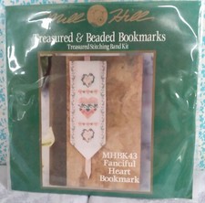 OOP Mill Hill Treasured  Beaded Bookmarks Fanciful Heart Stitched Glass Bead