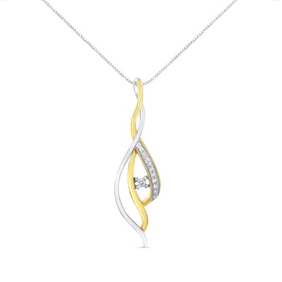 10K zweifarbige Gold 1/10 Karat Rund Schliff Diamant Kaskade Anhänger Halskette