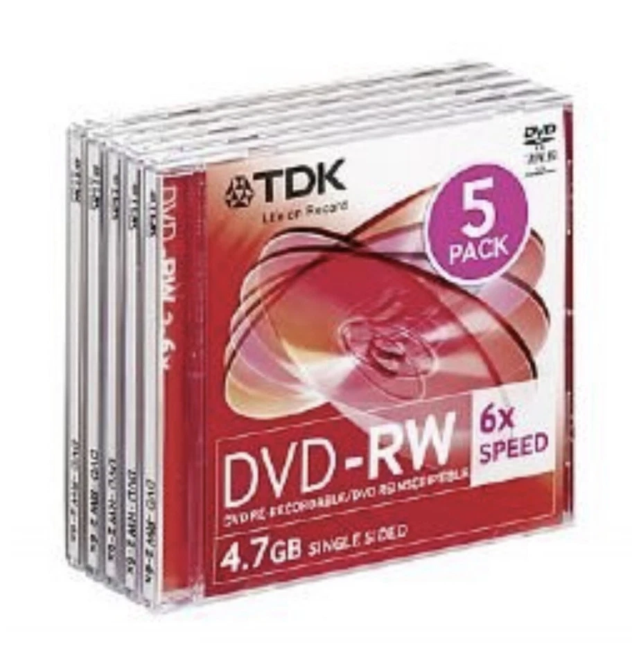 20 x TDK Blank DVD-RW discs 2x - 6x 4.7GB 120 mins Rewritable Jewel Slim Case - Image 2 of 2