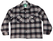 VTG Canadian Lumber Jac Shirt Jacket Mens XL Gray Wool Blend Bell Outdoor Plaid
