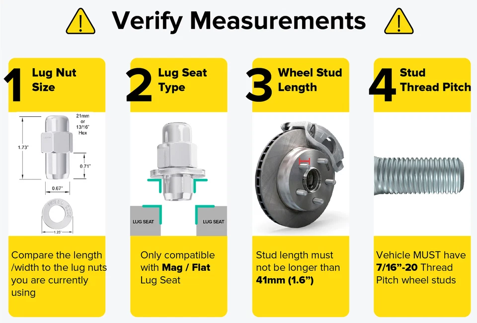 Arandela de tuercas de rueda Mag de 7/16" de 20 piezas (vástago de 0,75", longitud total de 1,75") rosca derecha Foto 3 de 4