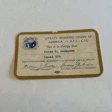 Vintage Utility Workers Union Of America Local 270 Membership Card