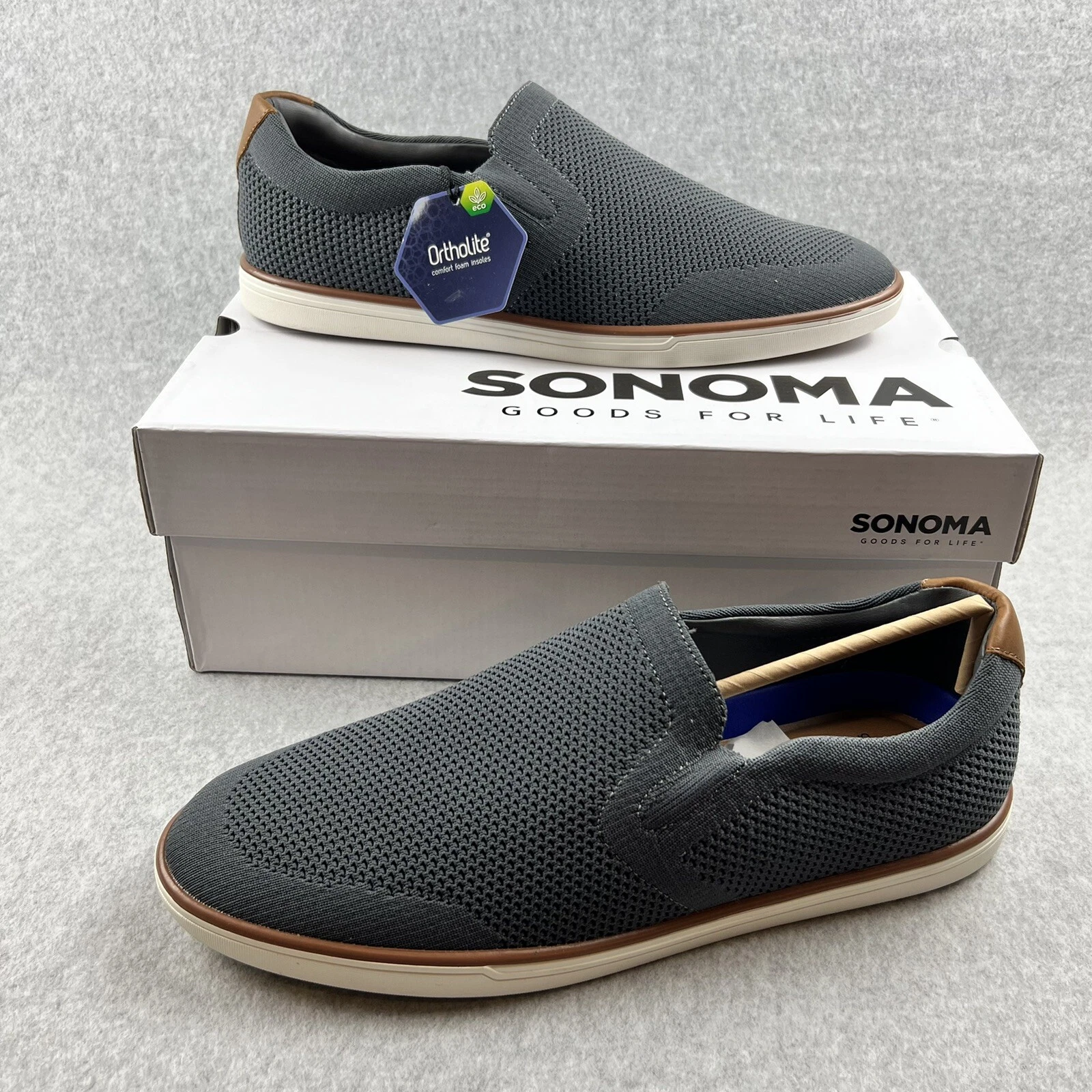 Sonoma Fly Knit Loafer Shoes Mens 12 Casual Comfort Gray Memory foam Insole*