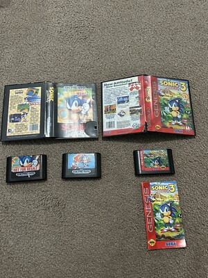 Sonic the Hedgehog 1 2 3 Sega Genesis Retail Versions Complete CIB w ...