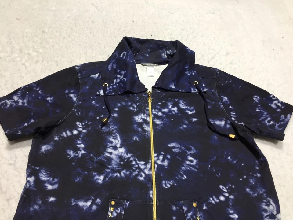 Sudadera Three Hearts Mujer XL Azul Blanco Teñida Cremallera Completa Bolsillos Cortos Tachonados Foto 4 de 4