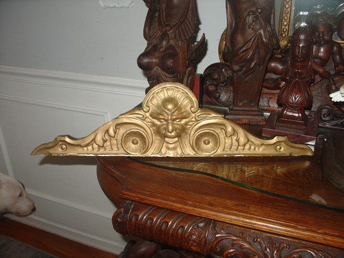 Antique Pediment Wood North Wind Green Man Figural Gold Gilt Salvage Part 23"