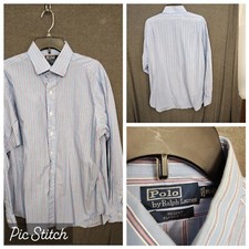 MENS POLO RALPH LAUREN REGENT CLASSIC FIT BLUE WHITE STRIPED SHIRT SIZE 16 1/2